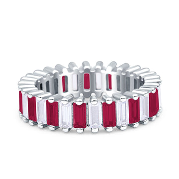 Emerald Cut Full Eternity Ring Ruby CZ 925 Sterling Silver Wholesale